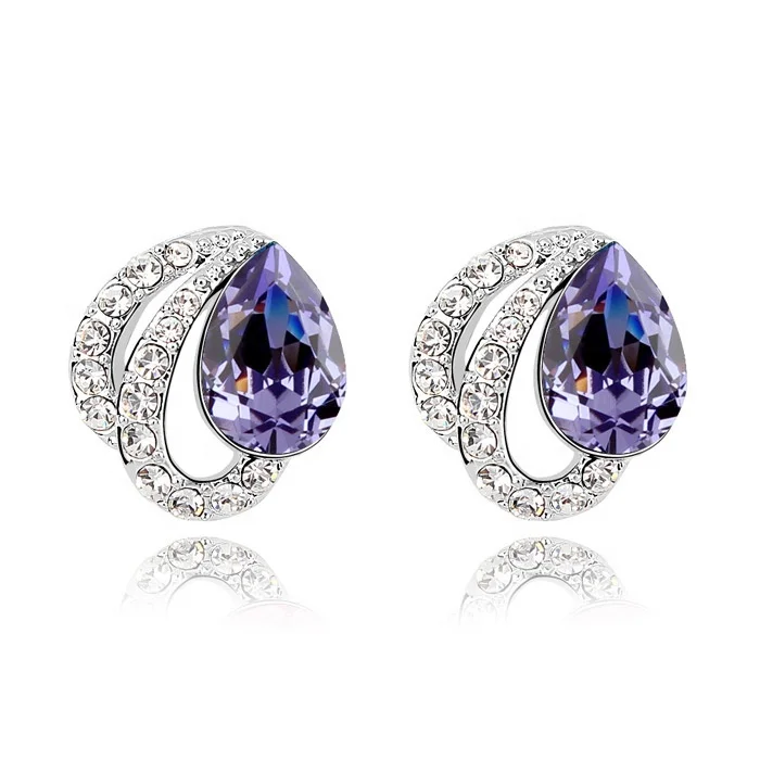 

Dainty austrian crystal earrings for women jewelry, Blue;brown;pink;red;purple