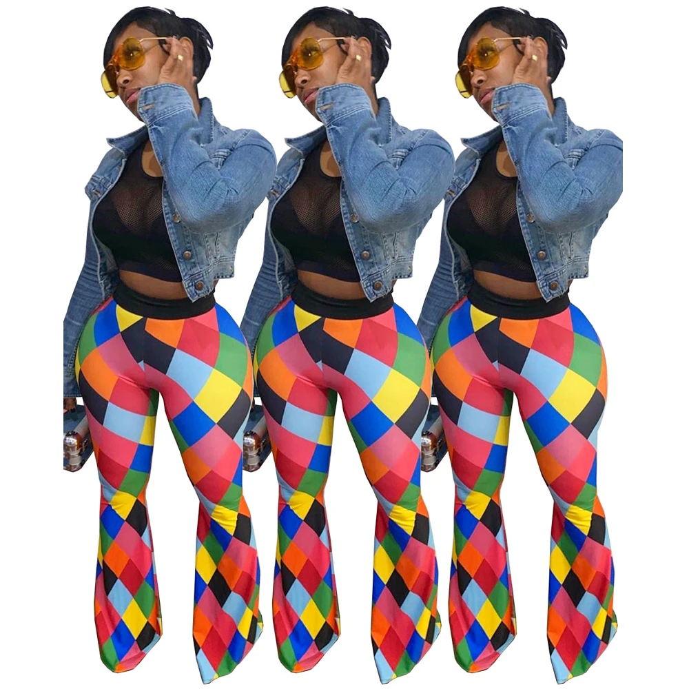 SAA5046 new design summer digital print stretchy casual women wide leg pants