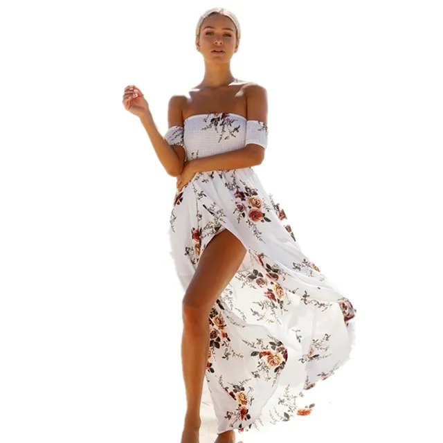 

D6079 Summer Fashion Flower Print Sexy Off Shoulder Split Dress Women, Printed