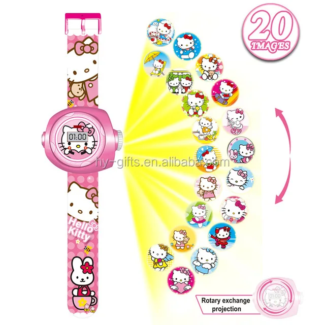 fashion wholesale hello kitty watch pink waterproof projector girl 3d digital watch
