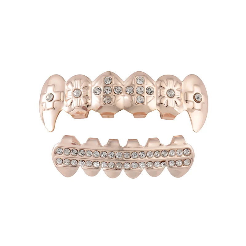 
Hot selling One Pair Teeth Grillz HipHop Gold Teeth full set [lower & upper hiphop grillz] with diamond 