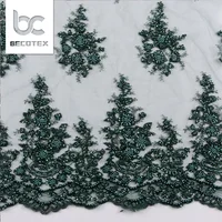 

2018 emerald green beaded lace fabric hand embroidery lace fabric for wedding lace