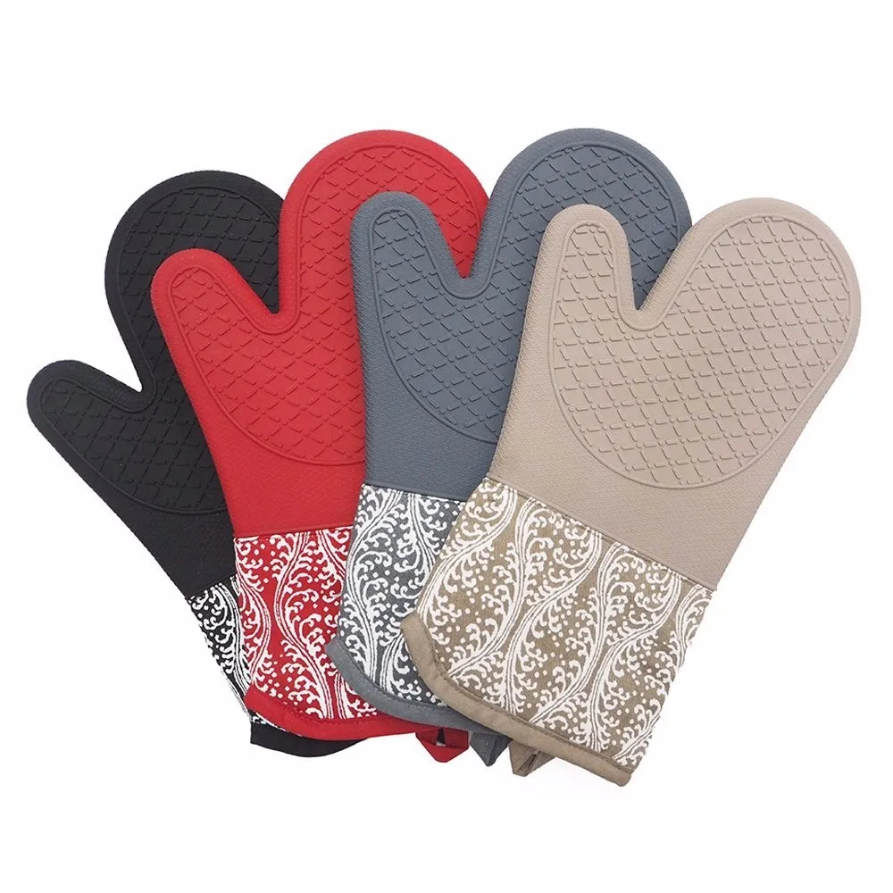 Meita Home Hot Grab Oven Mitt Manufacturer Plaid Printed 2pcs Non Slip Silicone Oven Mitt Cotton 2398