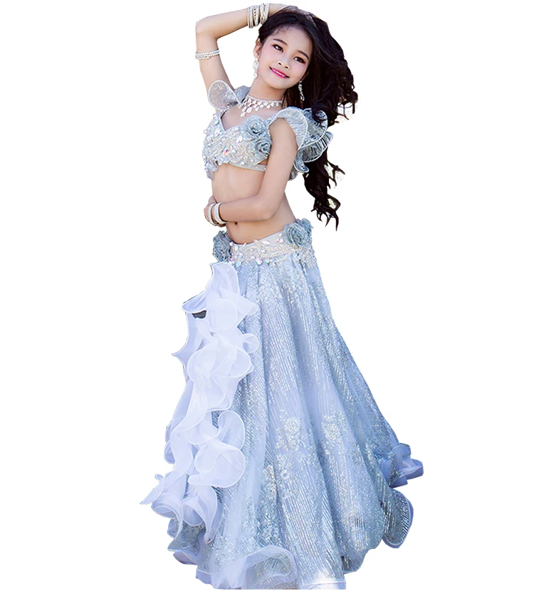 

RT322 Wuchieal Professional Customized Belly Dance Costumes for Children, Gray and gold