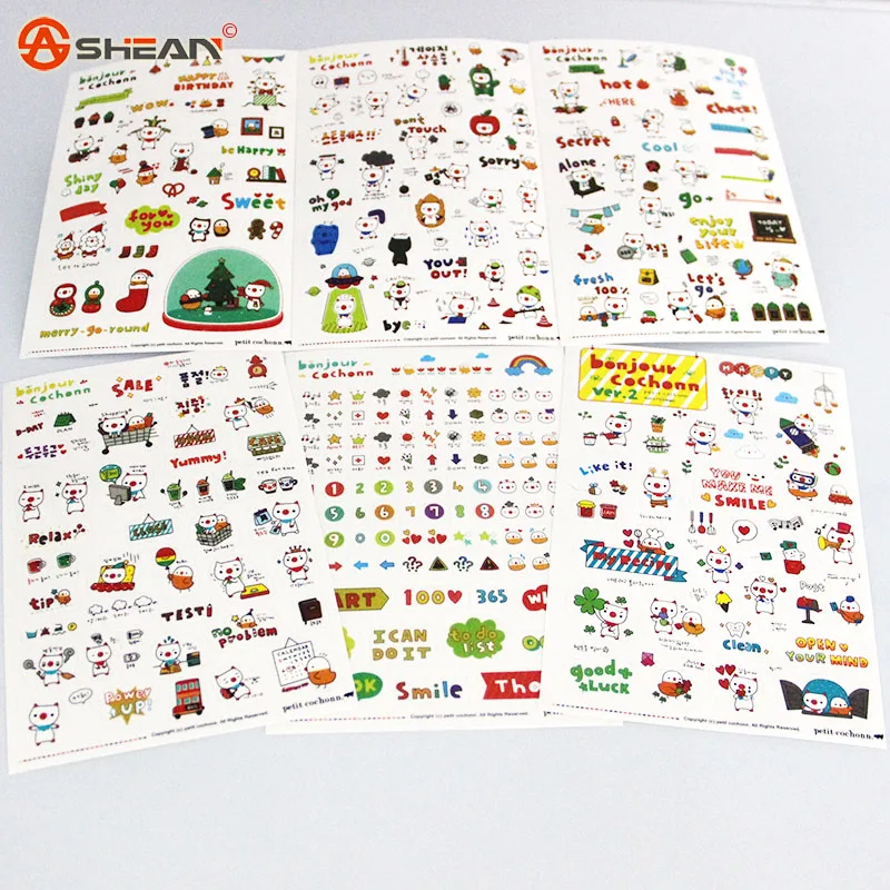 New Lovely 6 Sheet Paper Stickers for Diary Scrapbook Notebooks Writing Pads Memo Pad Stationery Sticker