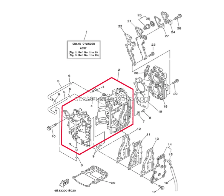 2 Stroke 15hp E15d Outboard Motor 6b415100001s Crankcase Assy Buy