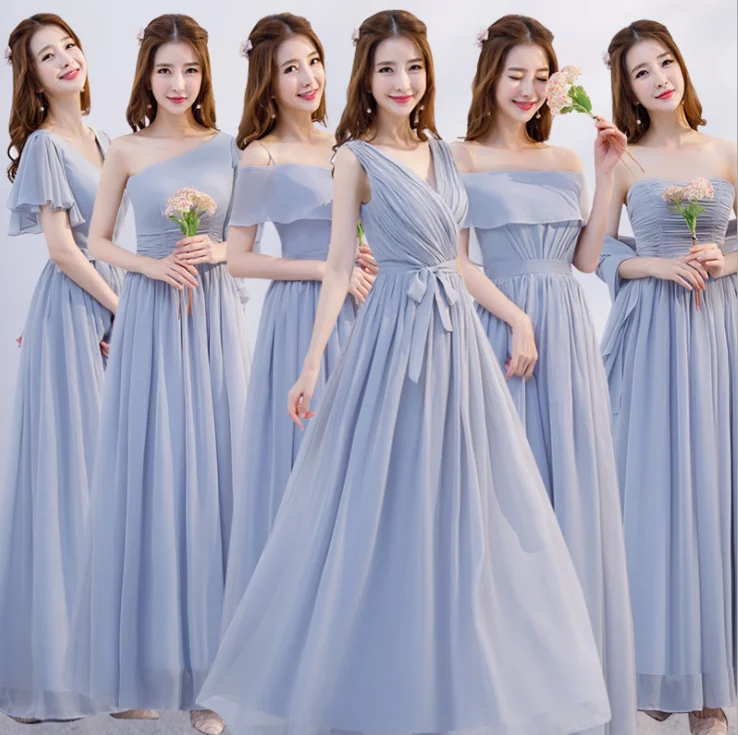 

Wholesale wedding sisters dress long chiffon bridesmaid dress, Wathet;pink