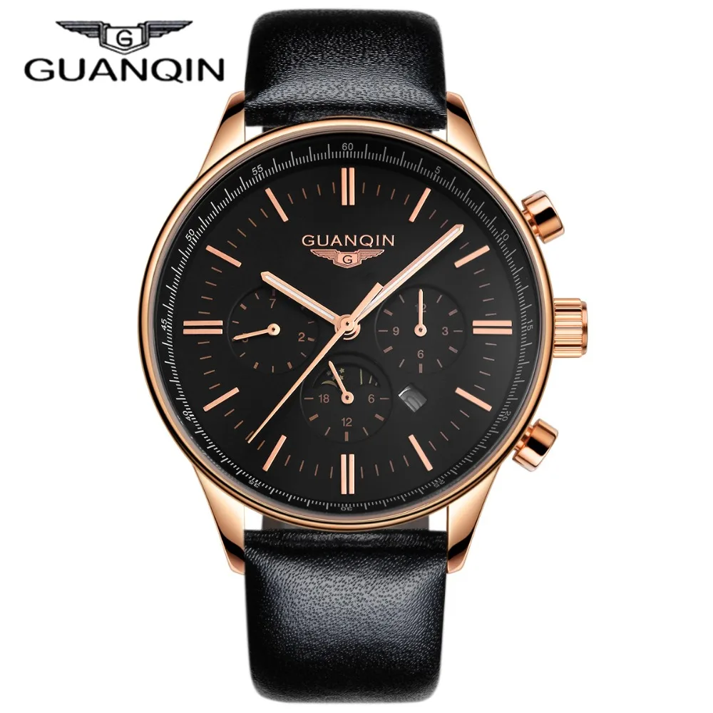 Luxury GUANQIN Watches Men font b Relogio b font Masculino Quartz Watch Waterpoof Leather Watches Men