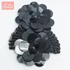 Wholesale custom hand embroidery patterns black sew on applique crystal beaded patch rhinestone lace trim