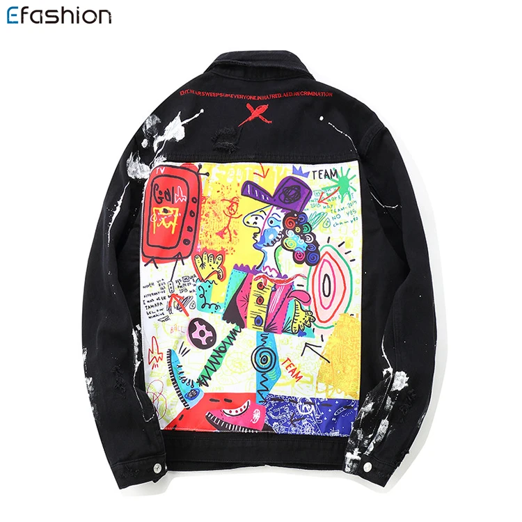 

Hip Hop Jeans Jacket Men 2018 Autumn Turn Down Collar Denim Men's Jackets Streetwear Clothing Black