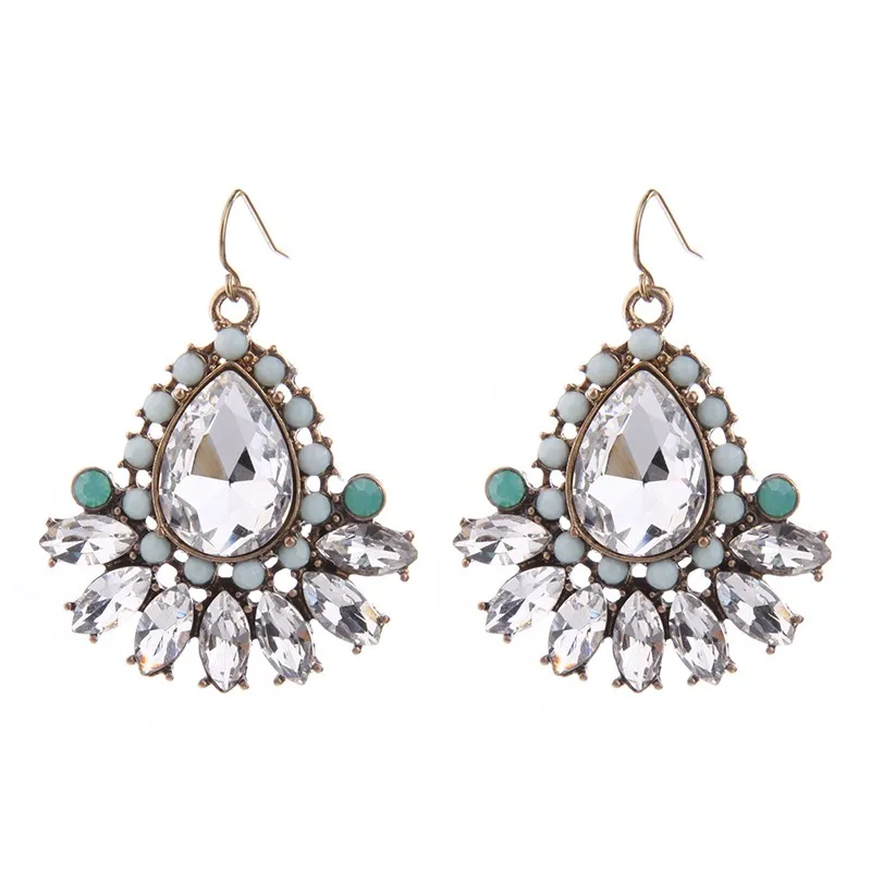 

ed00164b Qingdao Kiss Me Fashion Party Jewelry Hook Waterdrop Antique Gold Plated Statement Crystal Earring