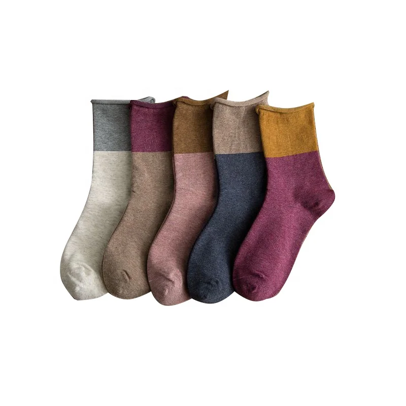 

High Quality Women Linen Color Hand Sewing Roll Top Mix Match Socks, Colorful