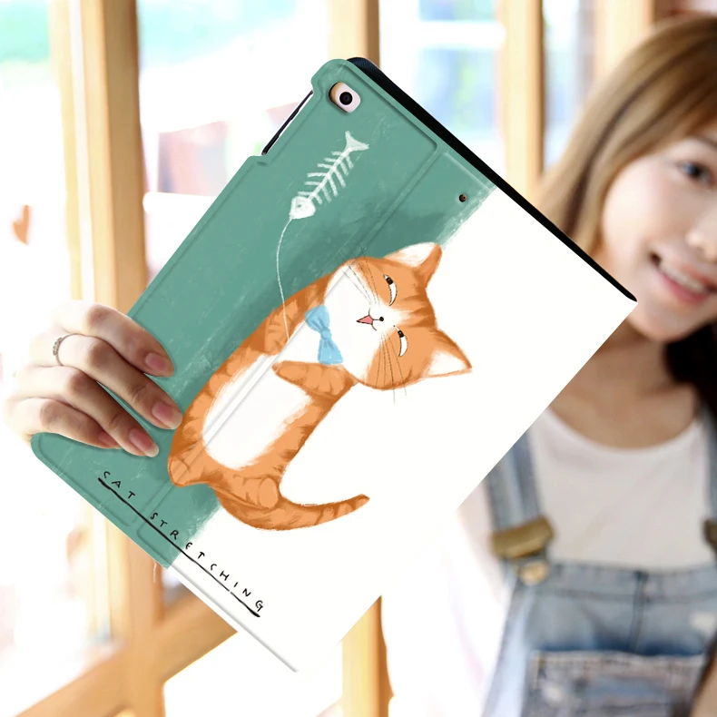

Best Selling Products Tablets Case Cat Cartoon Painting Customized Cover for iPad 9.7 2017/2018