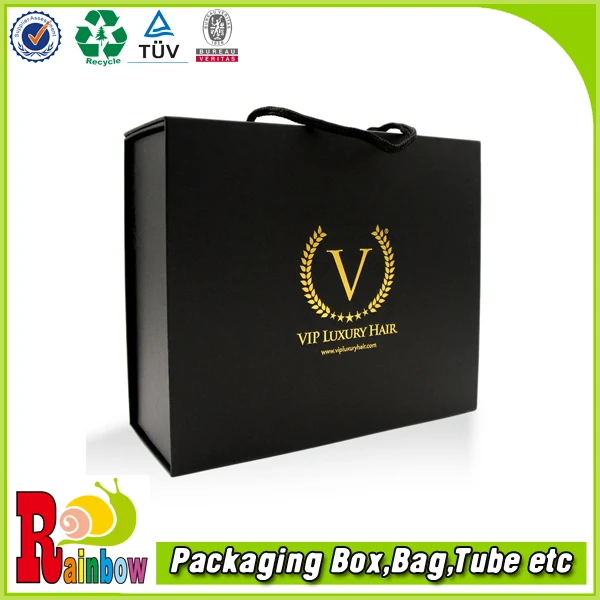 Customized Black Book Style Bundle Hair Packaging With Handle