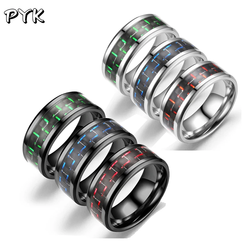 

Personalized luxury men 316L stainless steel wedding ring 8 mm silver gold blue black stainless steel carbon fiber ring, N/a