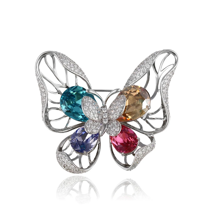 

00069 xuping luxury butterfly colored dubai fashion white gold brooch, Rhodium color