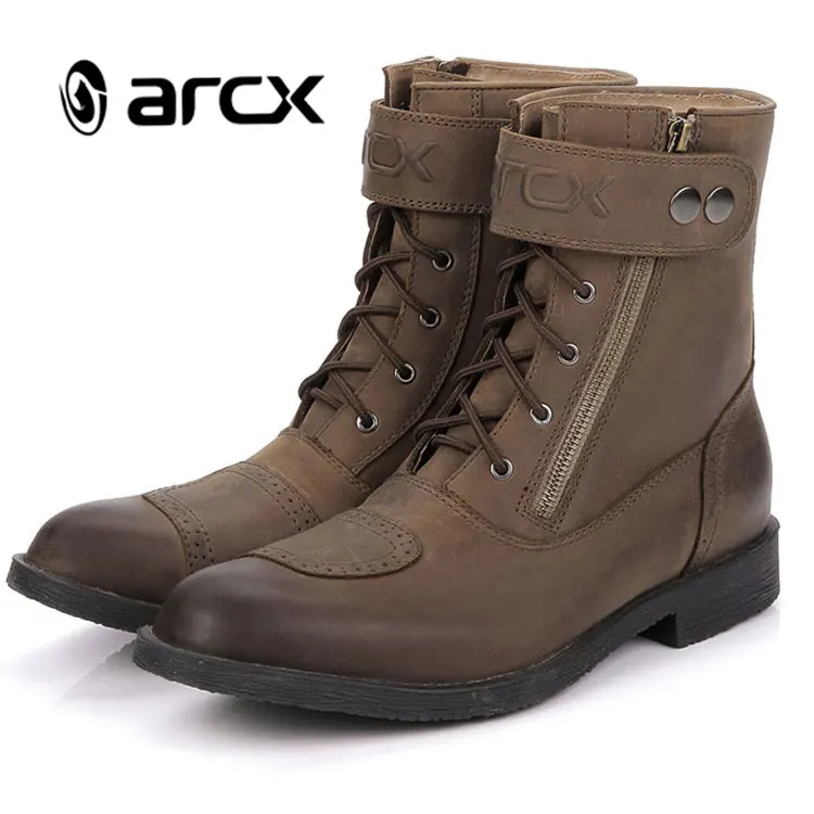 

ARCX Men Casual Leather Shoes Breathable Motorcycle Riding Boots High Ankle Casual Street Motorcycle Boots for Men, Brown