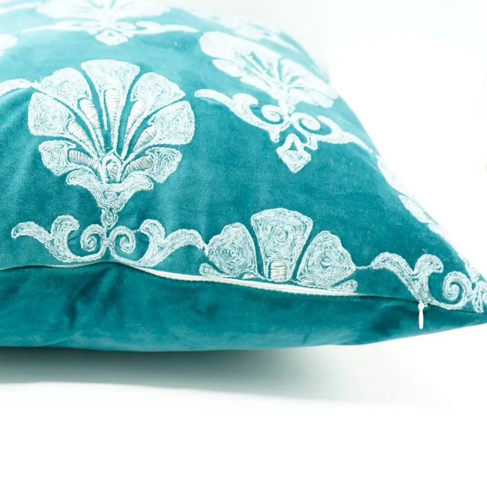 
Embroidery Velvet Throw Pillow Cover, Sapphire Blue Series Floral Soft Fuzzy Cozy Warm Slik Decorative Square Couch Cushion 