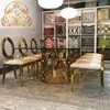High class mirror gold stainless steel base glass top scale dining table
