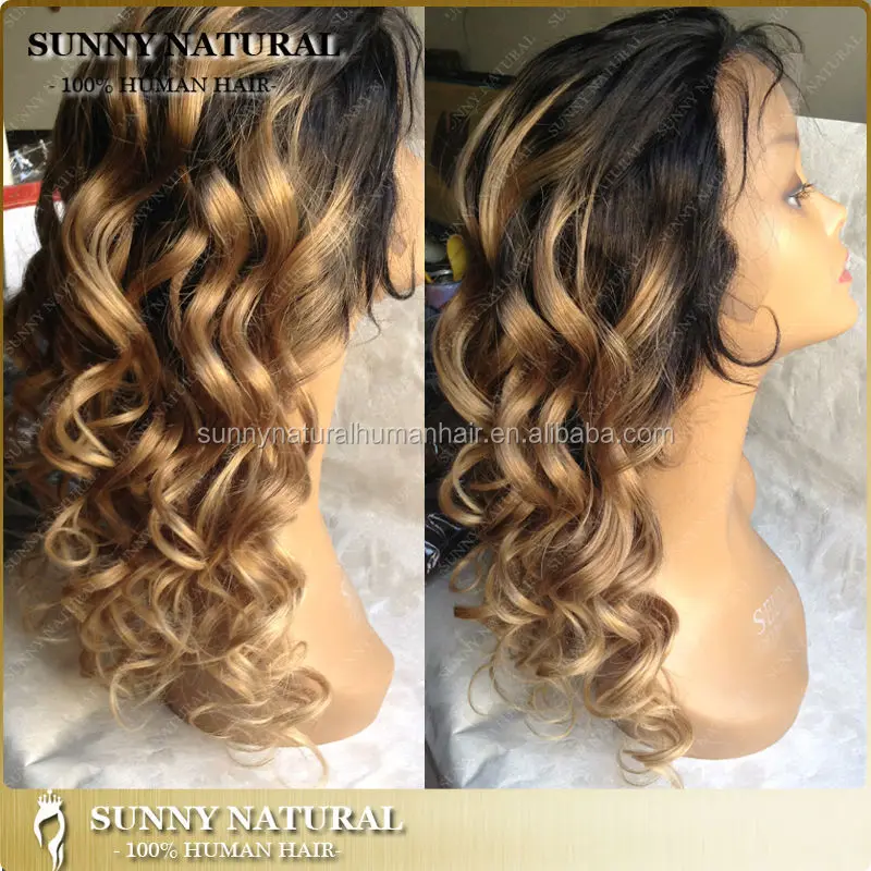 

Two tone ombre human hair #1B/#30 full lace wig ombre lace front wig with baby hair natural hair line, N/a