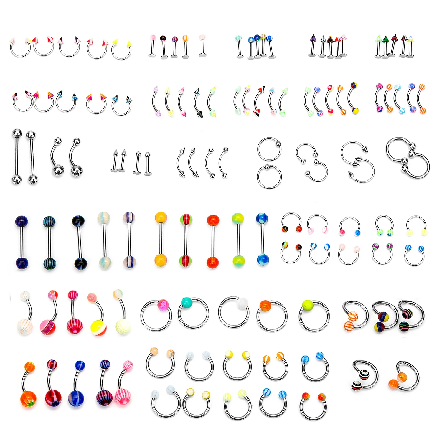 

Amazon drop shipping service 110pcs per box 24 designs Tongue nail, nose ring, navel nail best selling piercing jewelry