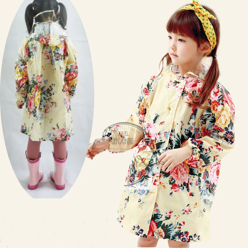 

Childrens Raincoat Floral Printed Fabrics Kids Girl Flower Rain Coat