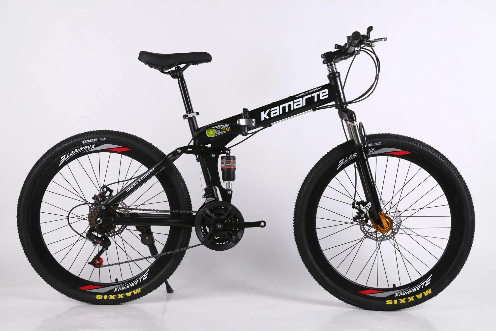 26in Folding Mountain Bike 21 Speed Dual Disc Brakes Full Suspension MTB Bikes Q 