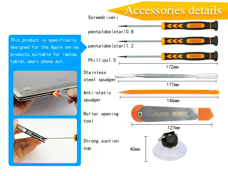 JAKEMY 7 IN 1 Wholesale Dismantling Tools with mini screwdriver suction cup spudger opener DIY hand tool for cell phone laptop
