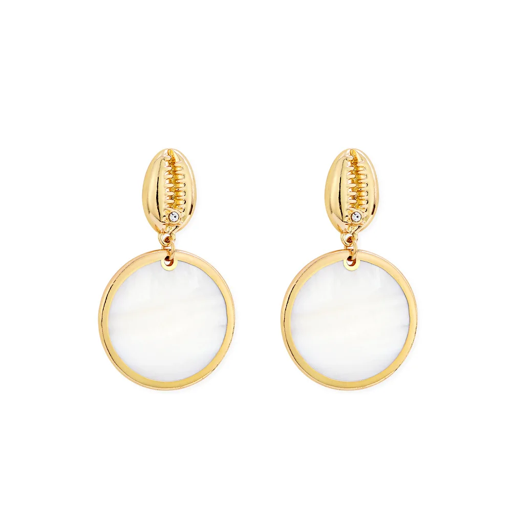 

wholesale gold plated round shaped earrings metal shell white resin handmade earring (KER331), Same as the picture
