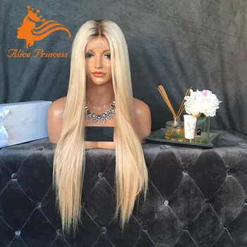 8a Grade Russian Hair Silky Straight Lace Front Blonde Wig Root