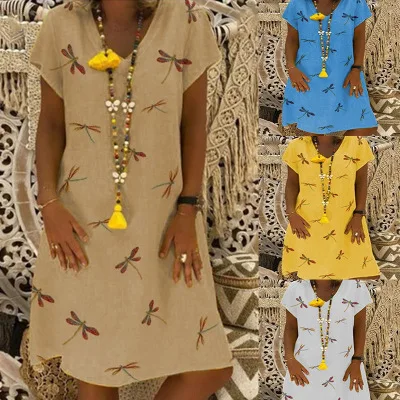 

2019 New Arrival Women Printed Short Sleeve Maxi Dress Split Hem Baggy Kaftan Long Dress Plus Size