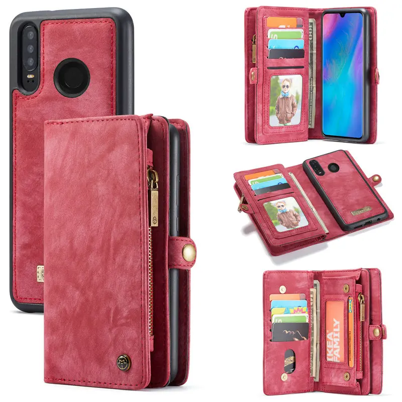 

Free Shipping Magnetic Detachable Wallet Flip Mobile Phone Case for Huawei P30 Lite P30 Pro Case Card Slots Zipper Coin Purse