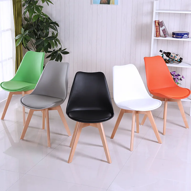 modern plastic chair White Nordic Design Polypropylene Plastic wooden Dining table and Chair with Wooden Legs