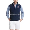 Men's custom navy blue polyester fleece full zip up with embroidered logo on left chest with 2 side pockets fleece vest