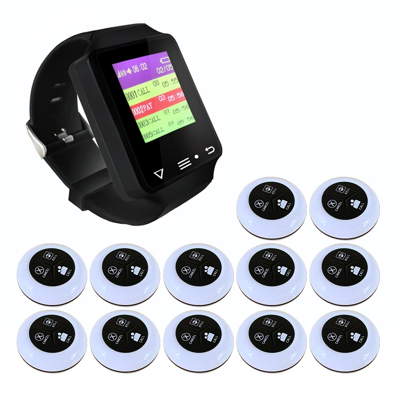 

restaurant cafe hotel room service call system Smart wireless wrist watch pager receiver with 10 call buttons