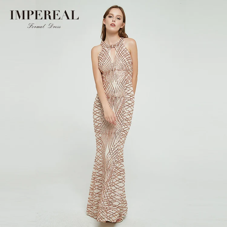 

New Arrival Party Seamless Mermaid Women Halter Evening Dress, Color custom