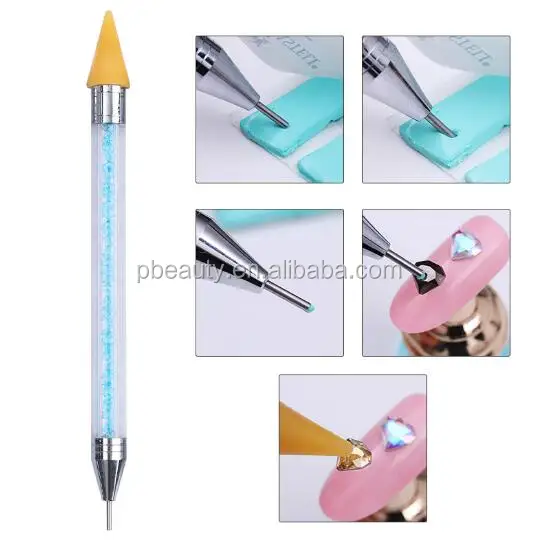 

New Entries Dual-ended Nail Dotting Pen Crystal Beads Handle Rhinestone Studs Picker Wax Pencil Manicure Nail Art Tool, Pink/blue/red/orangle/white crystal handle