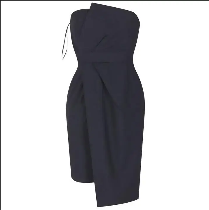 2018 Wholesale Strapless Folded Short Plain Black Dress - Buy Plain Black Dress,Short Plain 