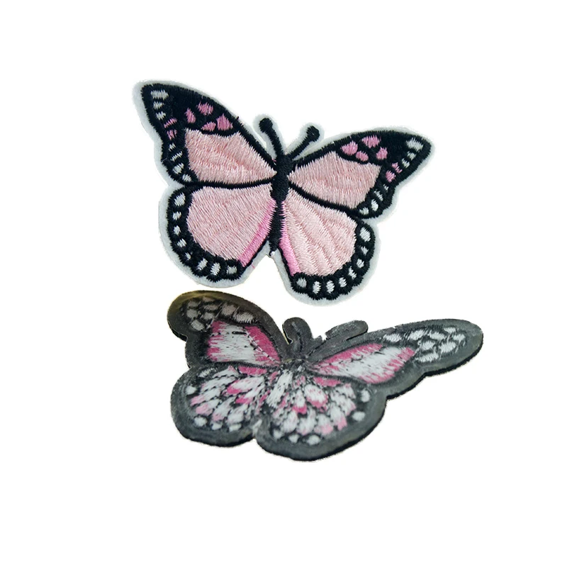 

Factory Price Pink Butterfly Design Embroidery Badges, Pantone color, cmyk