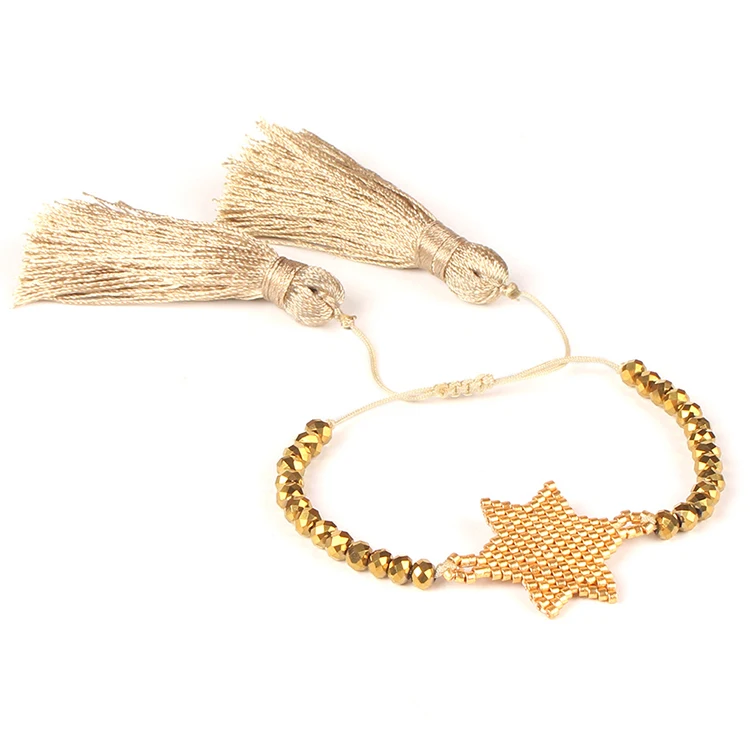 

Vintage Exquisite Handmade Star Pattern MIYUKI Seed Beads Bracelet for Women Tassel Woven Bracelet(KMB83613), As picture
