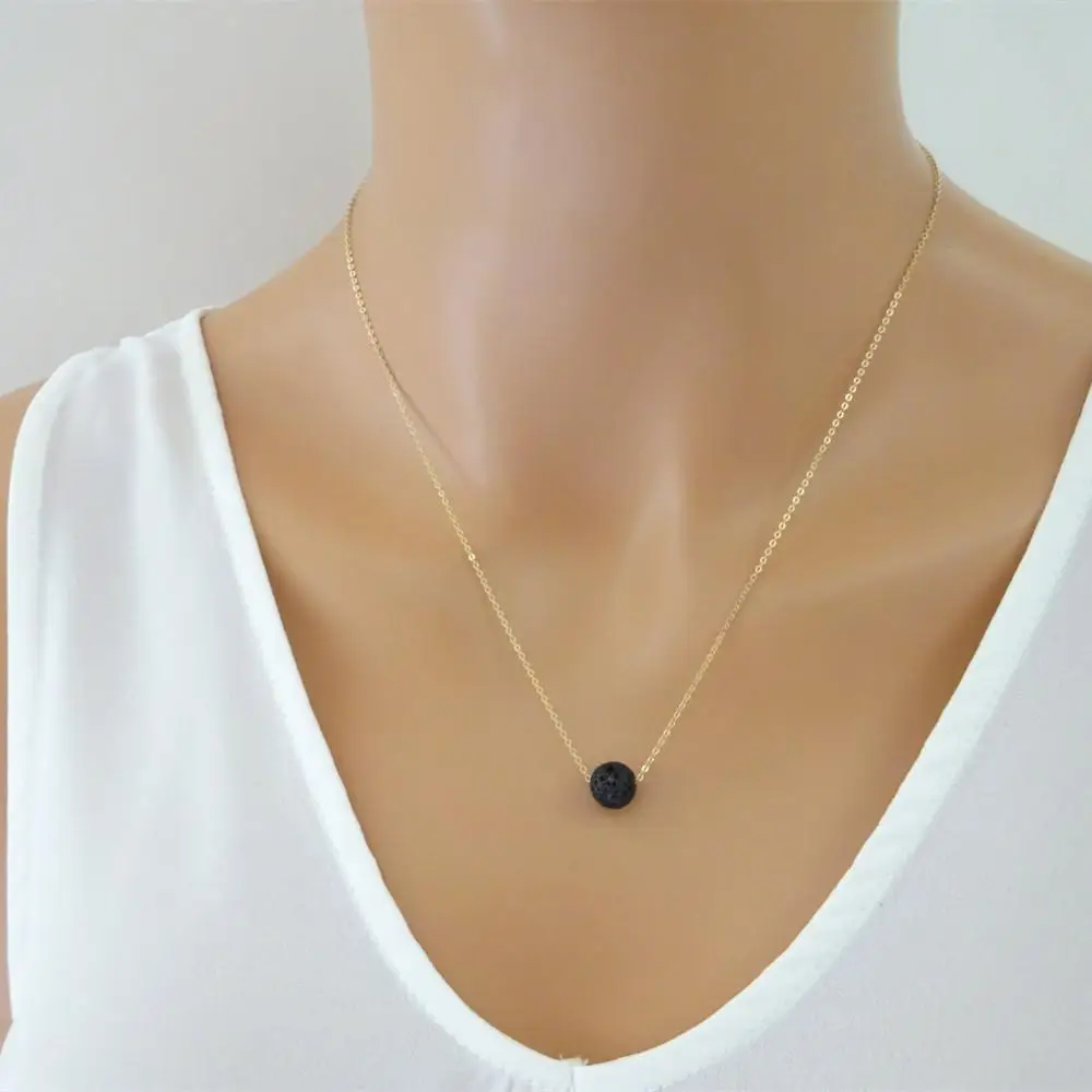 

Simple Hot Sales Design Volcanic Rock Lava Stone Oil Diffuser Necklace, Gold/silver