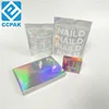 Clear front holographic laser foil ziplock bags, make-up cosmetic packaging hologram paper box
