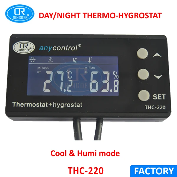 

RINGDER THC-220 Digital Sensor Temperature Humidity Controller, Black
