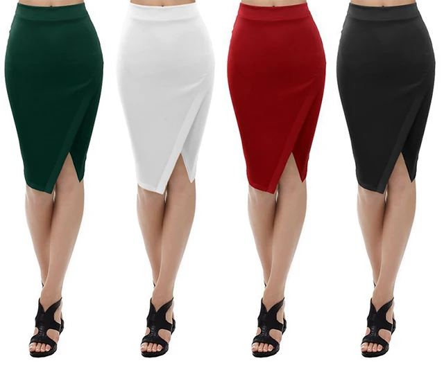 Top Selling Officewear Tight Solid Color Split Short Sexy Office Lady Women Pencil Skirts