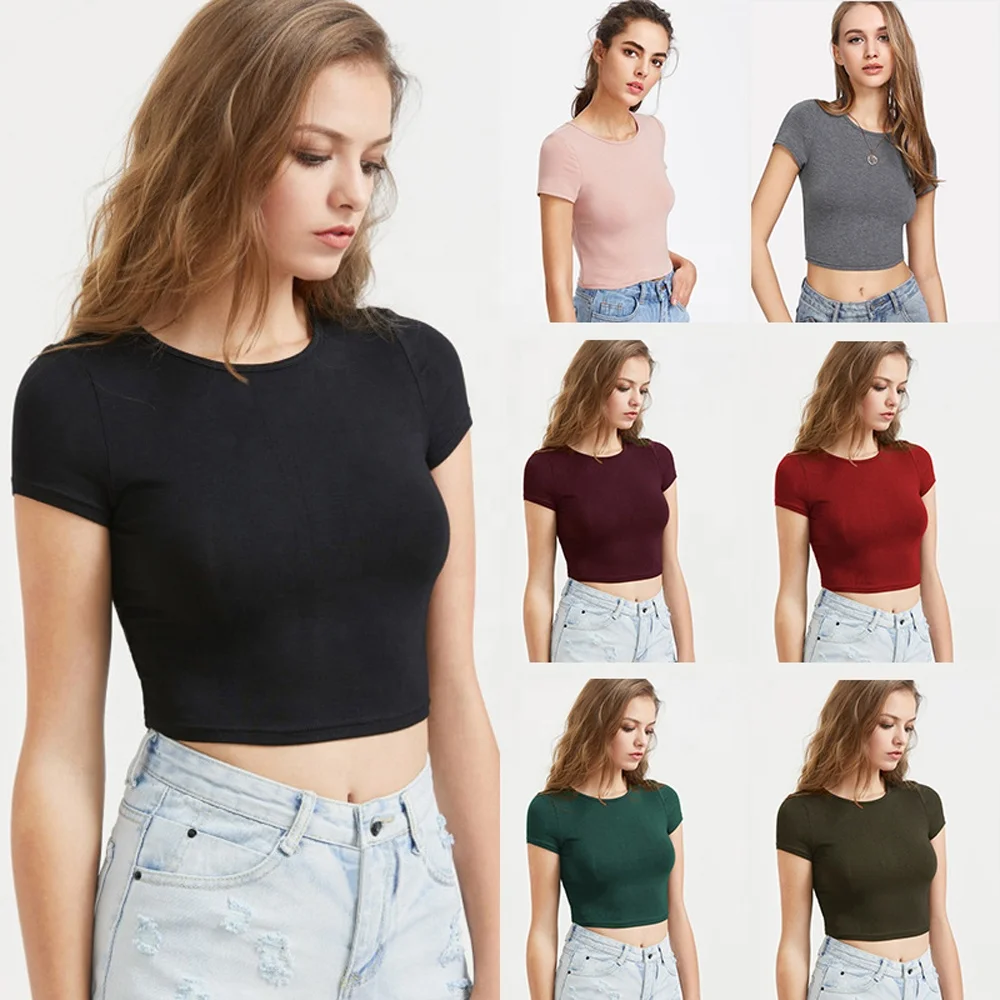 Womens Basic Short Sleeve Off-Shoulder Short Cami Crop Tank Top
