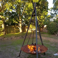 

Corten steel metal big round fire pit bowl with tripod stand