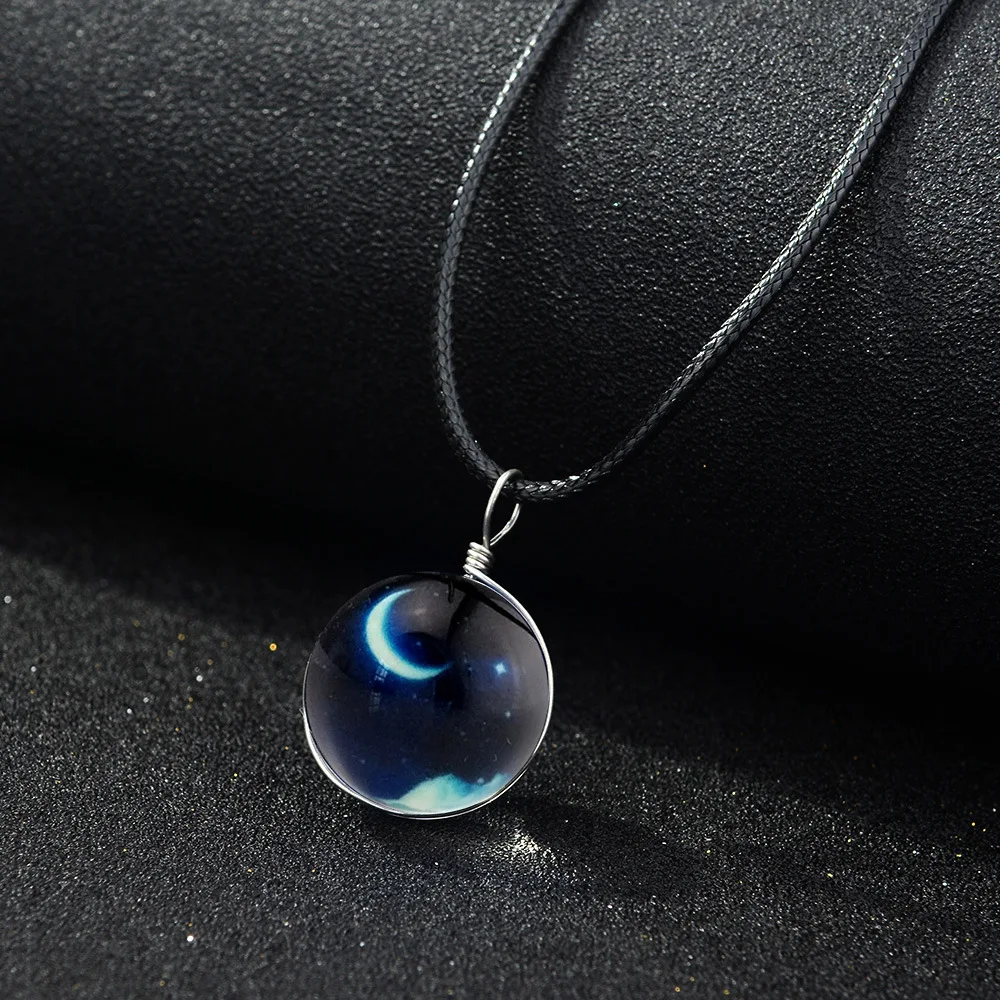 Double-sided Glass Ball Pendant Gem Universe Star Chain Necklace Fashion Jewelry