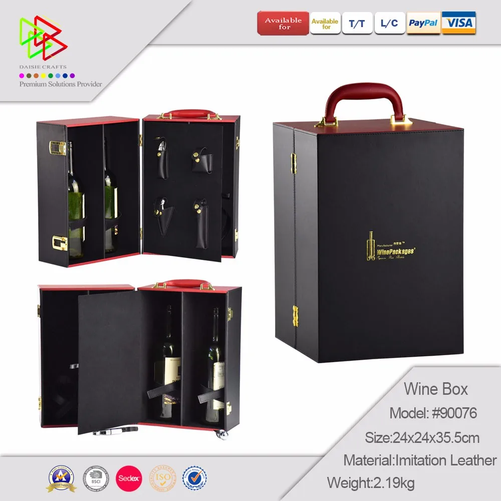 Custom Luxury Leather Wine Holder Two Bottles Wine Packaging Carrier