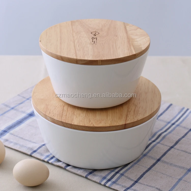 ceramic bowl with wooden lid