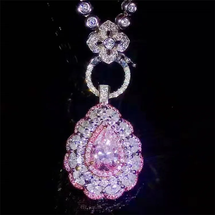 

luxury bohemian diamond jewelry 18K gold 1.08ct VVS2 natural faint pink diamond necklace pendent ring dual use for women